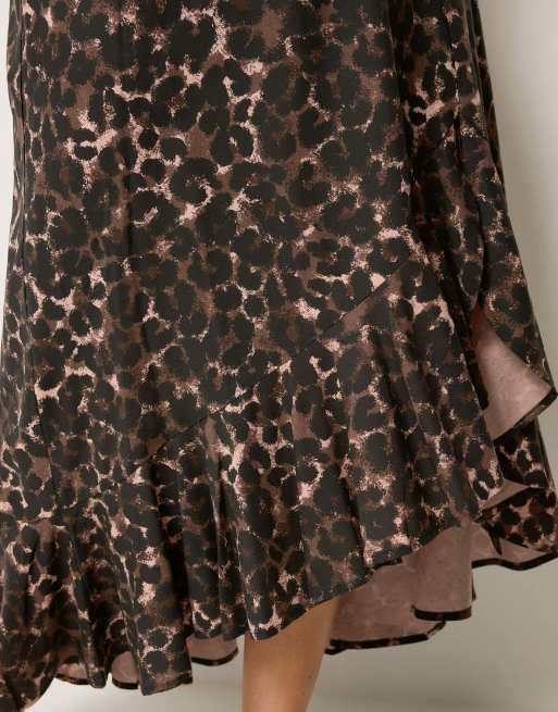 Yours Clothing Leopard print ruffle maxi skirt in brown, 4 of 4