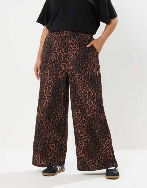 Yours Clothing Leopard print wide leg trousers in brown