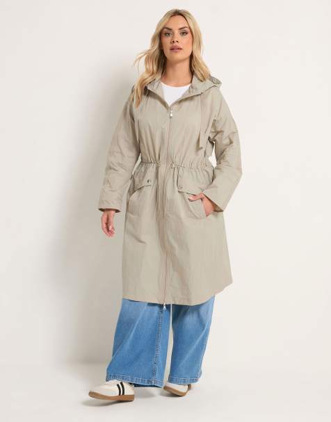 Yours Clothing Lightweight longline parka jacket in natural - view 1