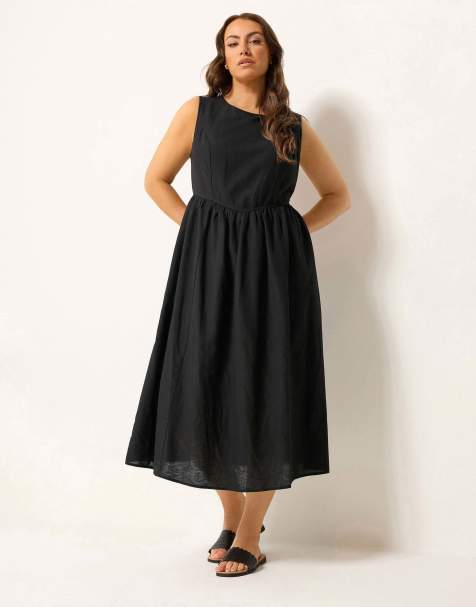 Yours Clothing Linen dress in black - view 1