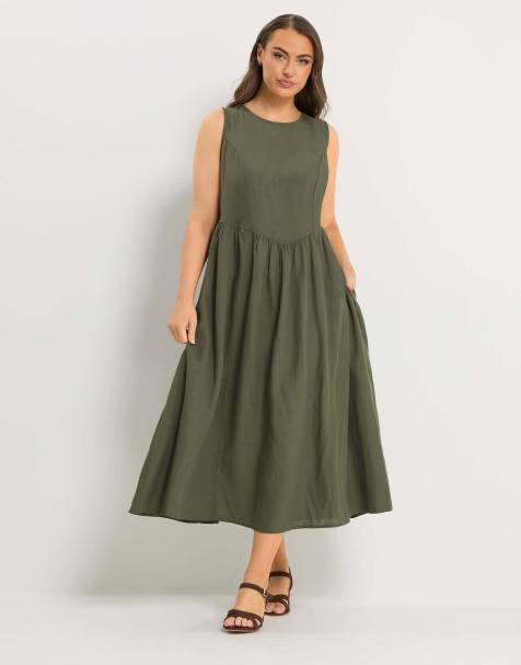 Yours Clothing Linen dress in green - view 1
