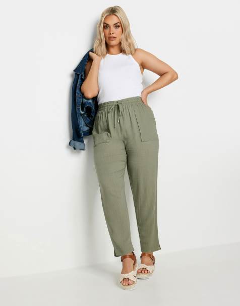 Yours Clothing Linen look trousers in green