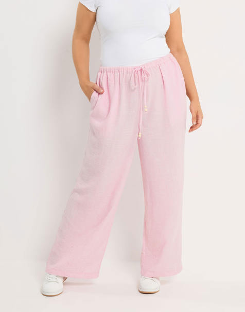 Yours Clothing Linen look wide leg trousers in pink - view 1