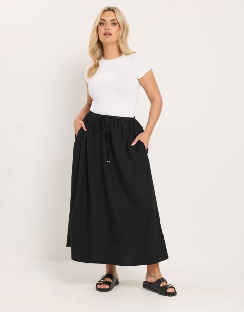 Yours Clothing Linen maxi skirt in black