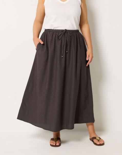 Yours Clothing Linen maxi skirt in brown - view 1
