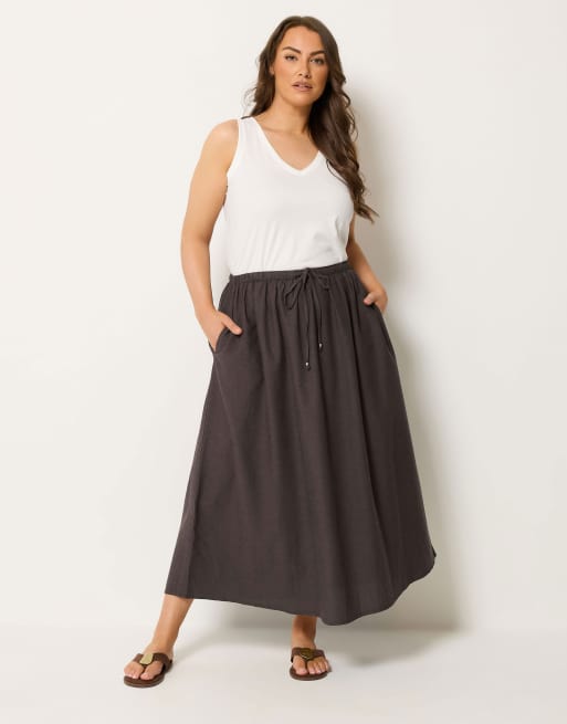 Yours Clothing Linen maxi skirt in brown, 2 of 4