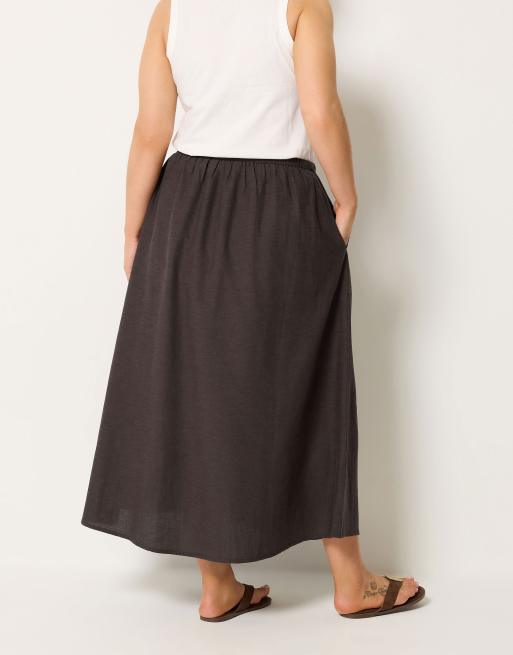 Yours Clothing Linen maxi skirt in brown, 3 of 4
