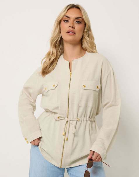 Yours Clothing Linen shacket in natural - view 1