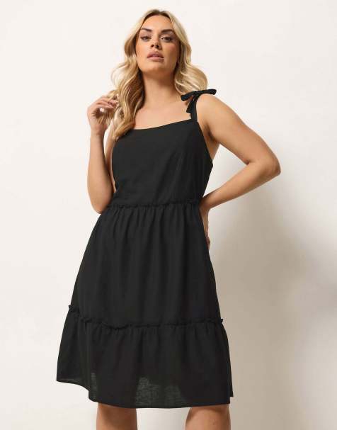 Yours Clothing Linen smock dress in black - view 1