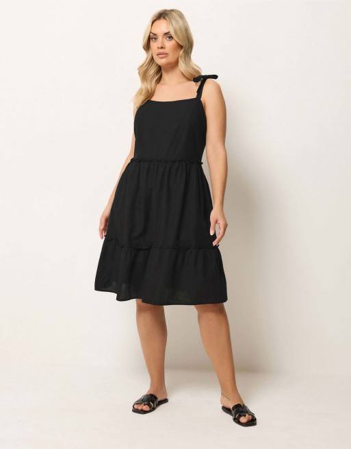 Yours Clothing Linen smock dress in black | ASOS