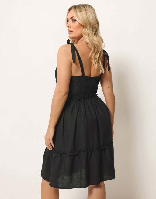 Yours Clothing Linen smock dress in black, 3 of 4