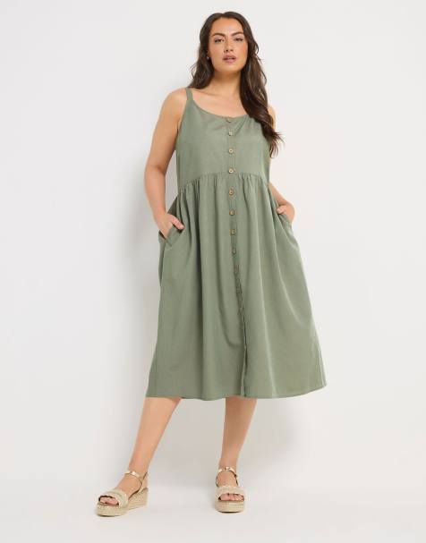Yours Clothing Linen sundress in green - view 1