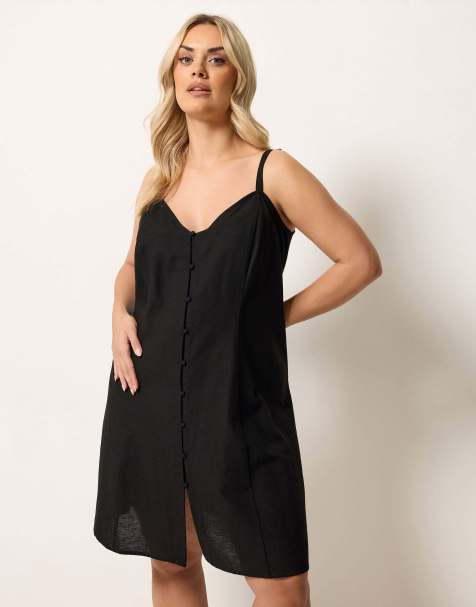 Yours Clothing Linen swing dress in black - view 1