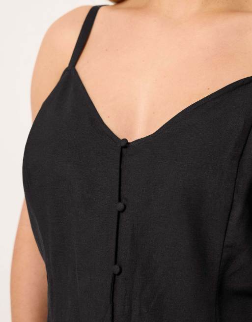Yours Clothing Linen swing dress in black, 3 of 4
