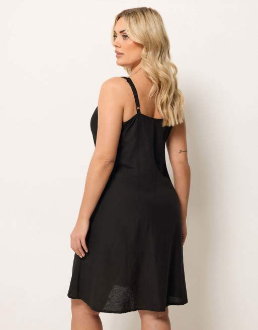 Yours Clothing Linen swing dress in black | ASOS