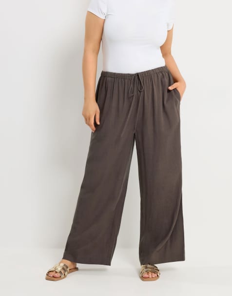 Yours Clothing Linen trousers in brown - view 1