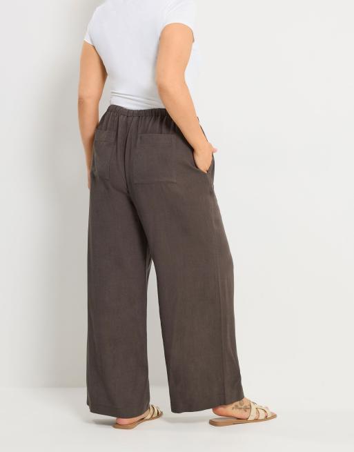 Yours Clothing Linen trousers in brown, 4 of 5