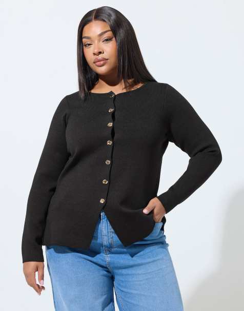 Yours Clothing Long sleeve button top in black
