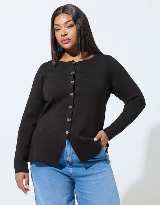 Yours Clothing Long sleeve button top in black, 4 of 4