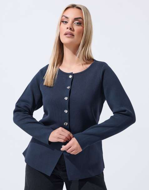 Yours Clothing Long sleeve knitted top in blue - view 1