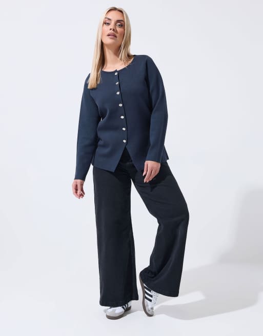 Yours Clothing Long sleeve knitted top in blue, 2 of 4