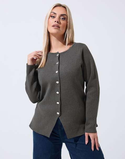 Yours Clothing Long sleeve knitted top in grey - view 1