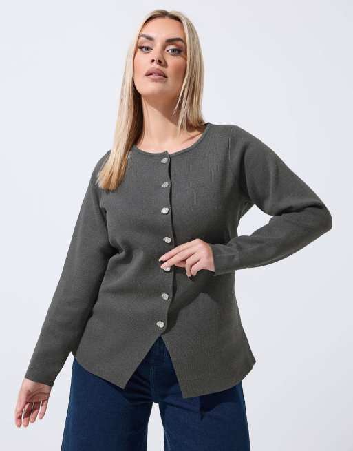 Yours Clothing Long sleeve knitted top in grey, 2 of 4