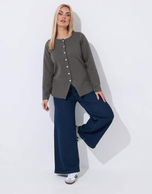 Yours Clothing Long sleeve knitted top in grey, 3 of 4