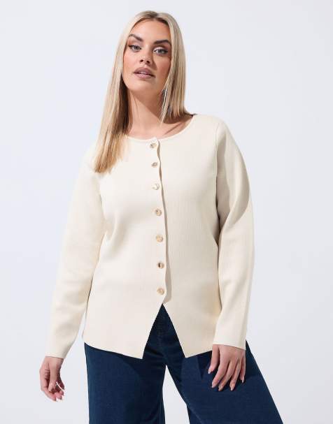 Yours Clothing Long sleeve knitted top in natural