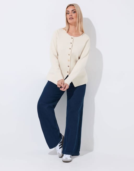 Yours Clothing Long sleeve knitted top in natural, 3 of 4