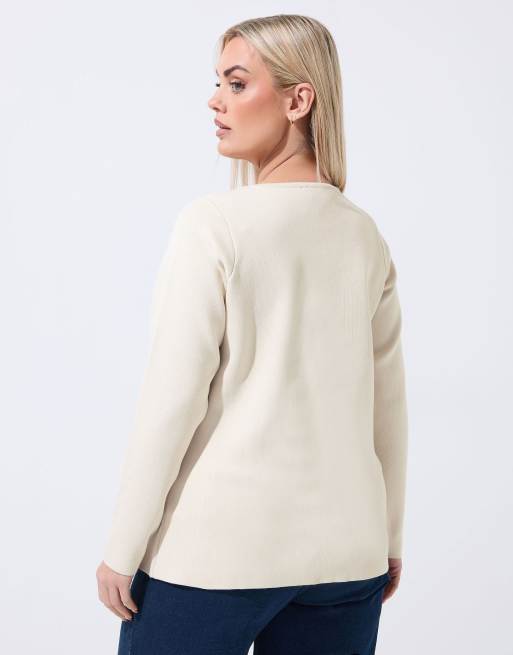 Yours Clothing Long sleeve knitted top in natural, 4 of 4