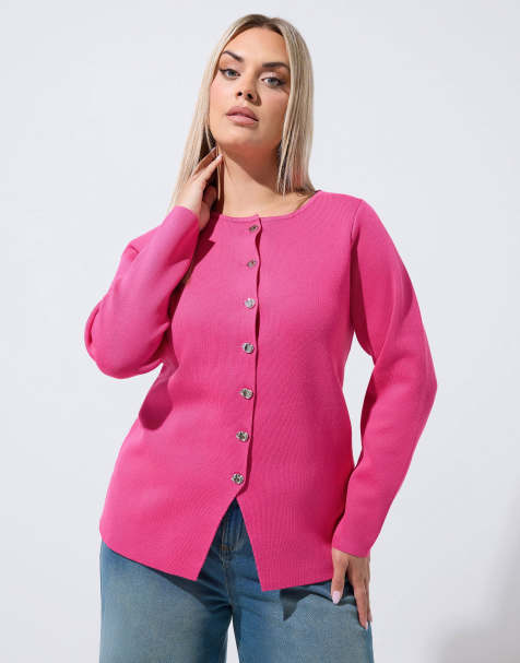 Yours Clothing Long sleeve knitted top in pink - view 1