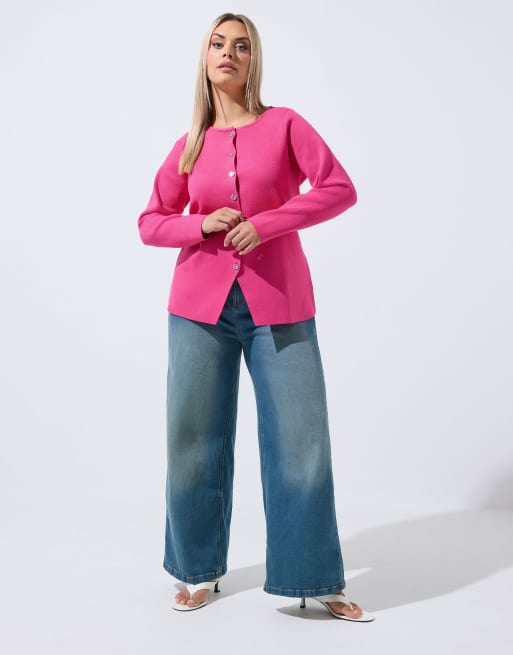 Yours Clothing Long sleeve knitted top in pink, 3 of 4