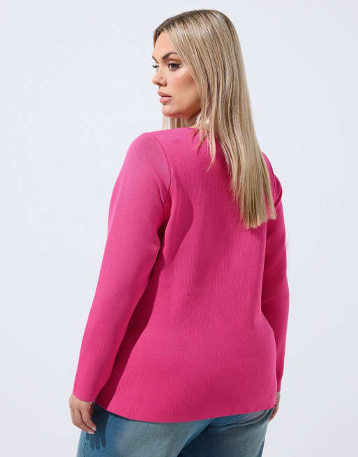 Yours Clothing Long sleeve knitted top in pink, 4 of 4
