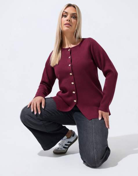 Yours Clothing Long sleeve knitted top in purple - view 1