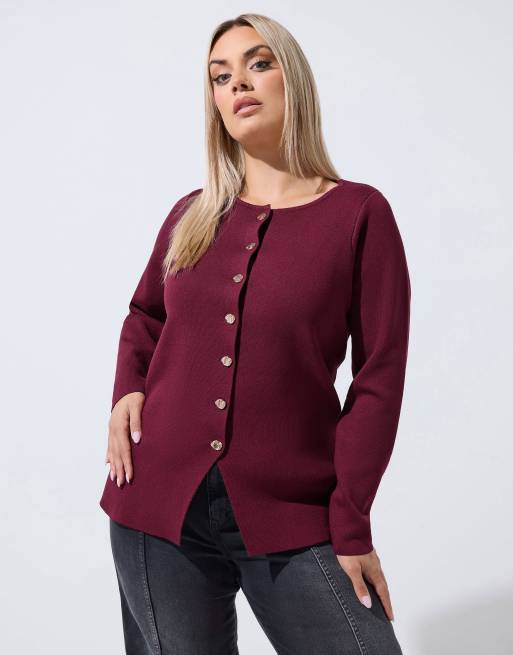 Yours Clothing Long sleeve knitted top in purple, 2 of 4