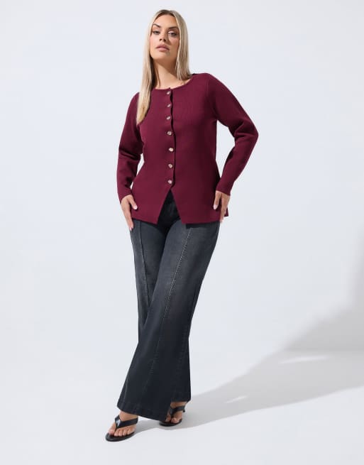 Yours Clothing Long sleeve knitted top in purple, 3 of 4