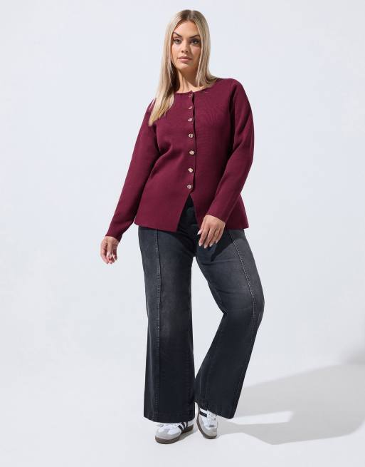 Yours Clothing Long sleeve knitted top in purple, 4 of 4