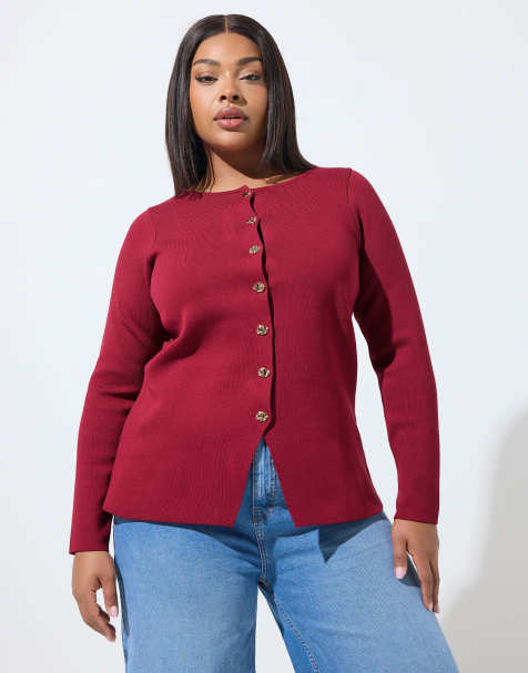Yours Clothing Long sleeve knitted top in red