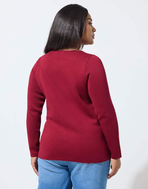 Yours Clothing Long sleeve knitted top in red, 3 of 4
