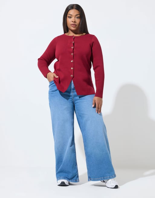 Yours Clothing Long sleeve knitted top in red, 4 of 4