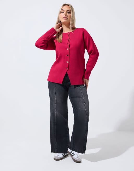Yours Clothing Long sleeve knitted top in red, 2 of 4