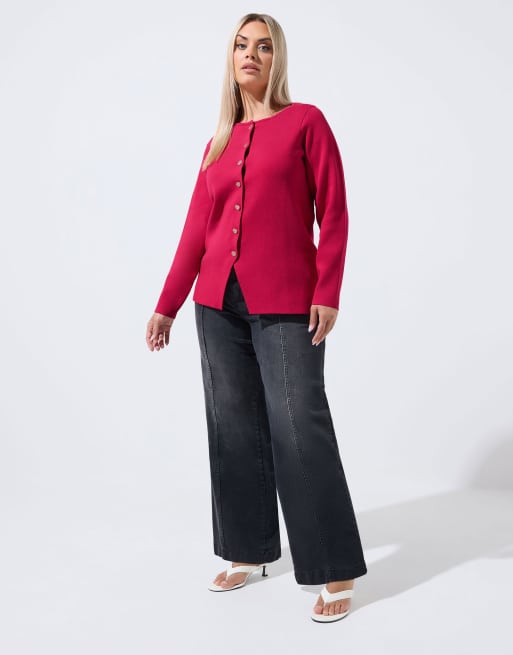 Yours Clothing Long sleeve knitted top in red, 3 of 4