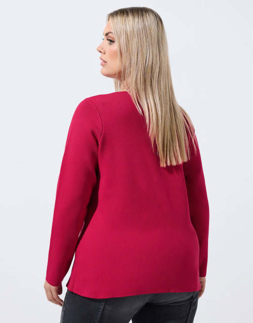 Yours Clothing Long sleeve knitted top in red, 4 of 4