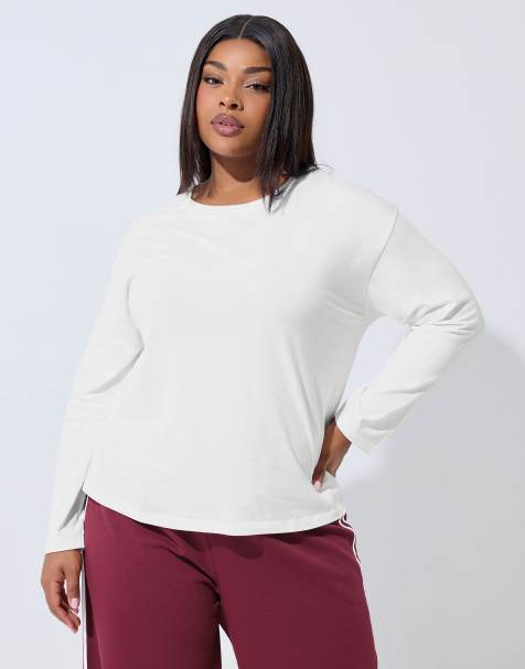 Yours Clothing Long sleeve oversized t-shirt in white