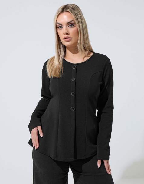 Yours Clothing Long sleeve seam detail top in black - view 1
