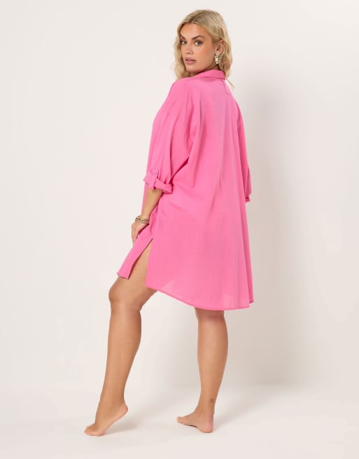Yours Clothing Longline beach shirt in pink, 4 of 4