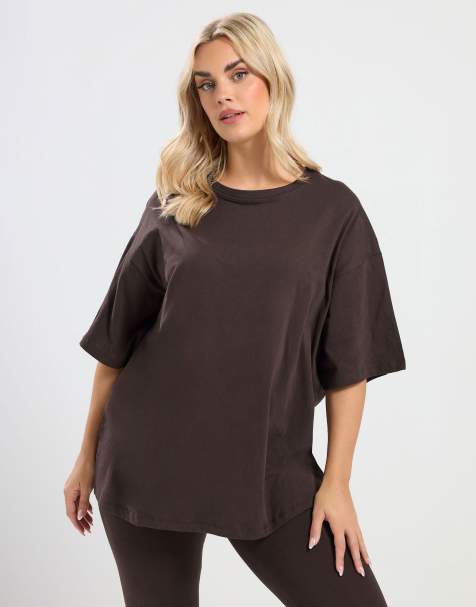Yours Clothing Longline t-shirt in brown - view 1