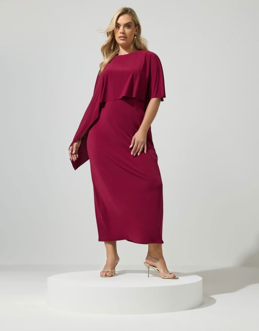 Yours Clothing Maxi cape dress in red, 3 of 4