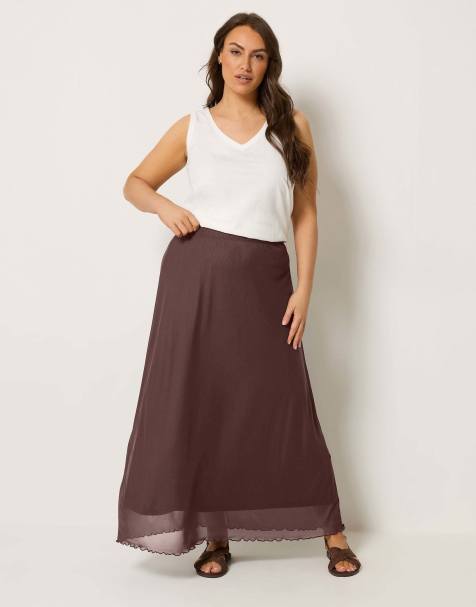 Yours Clothing Mesh maxi skirt in brown